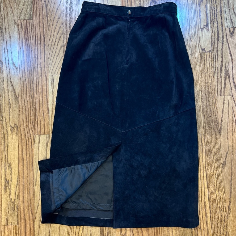 Vtg 80s Evan Davies academia Whimsigoth Suede Leather Pencil Skirt Black SZ 12